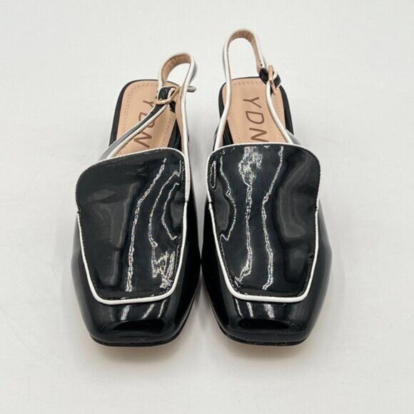 YDN Black Square Toe Block Low Heels Slingback Formal Loafer Dressy Shoes Office - Picture 3 of 8